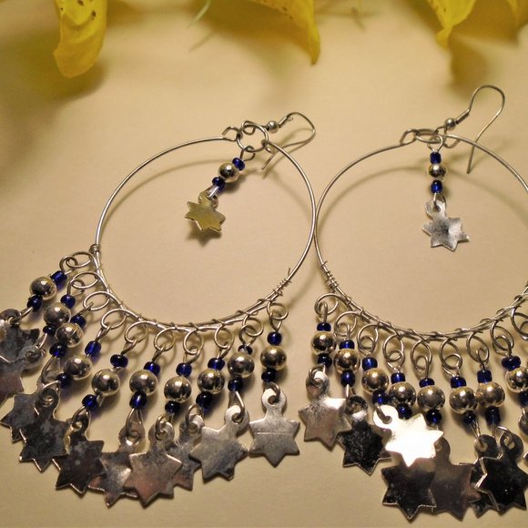 Handmade NEW Boho Dangle Seed Bead & Star Fringe earring, Dangle hoop earrings, - Picture 4 of 8